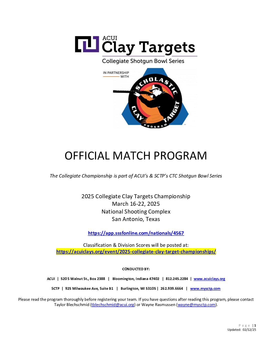 2025 Collegiate Clay Target Championships Match Program