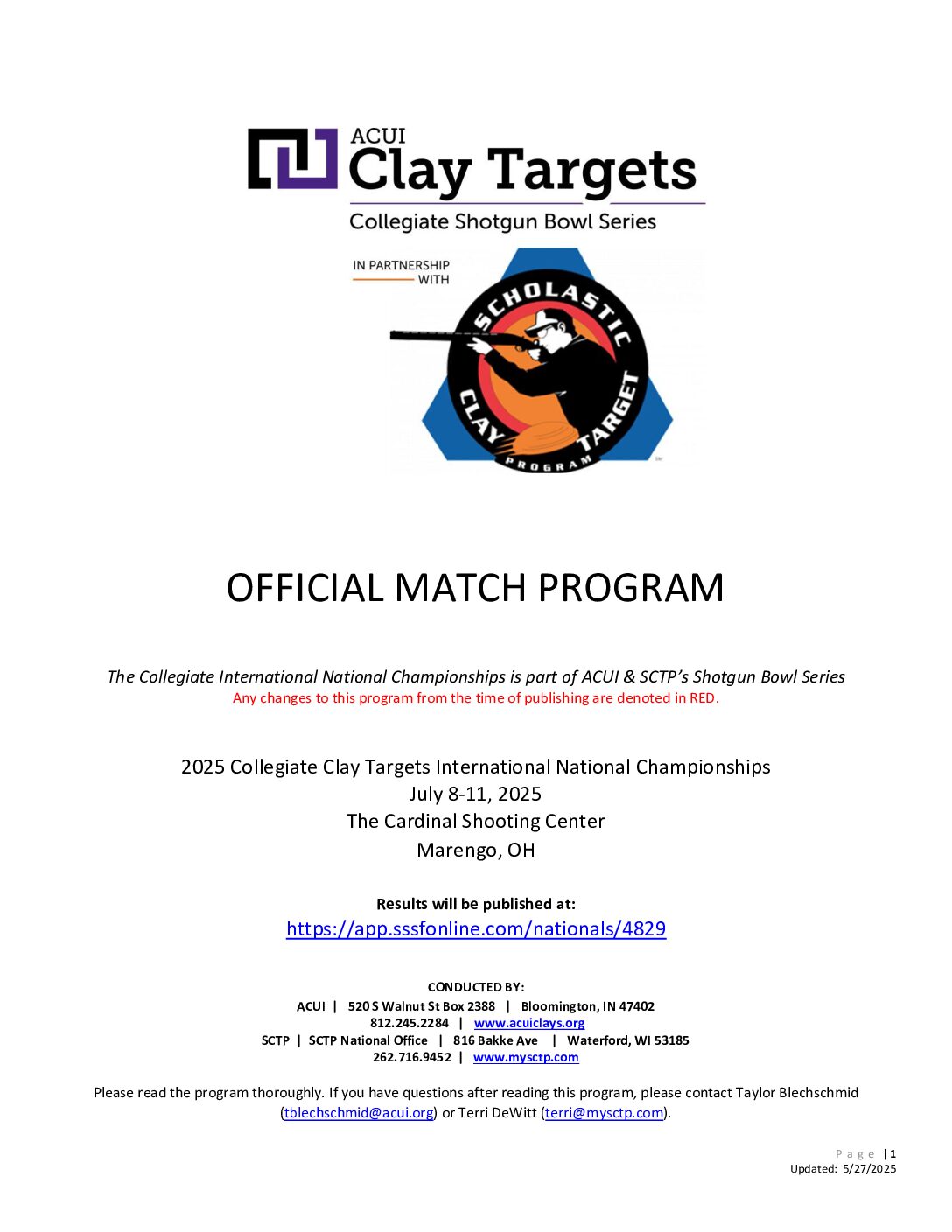 2025 ACUI & SCTP Collegiate International National Championships Match Program