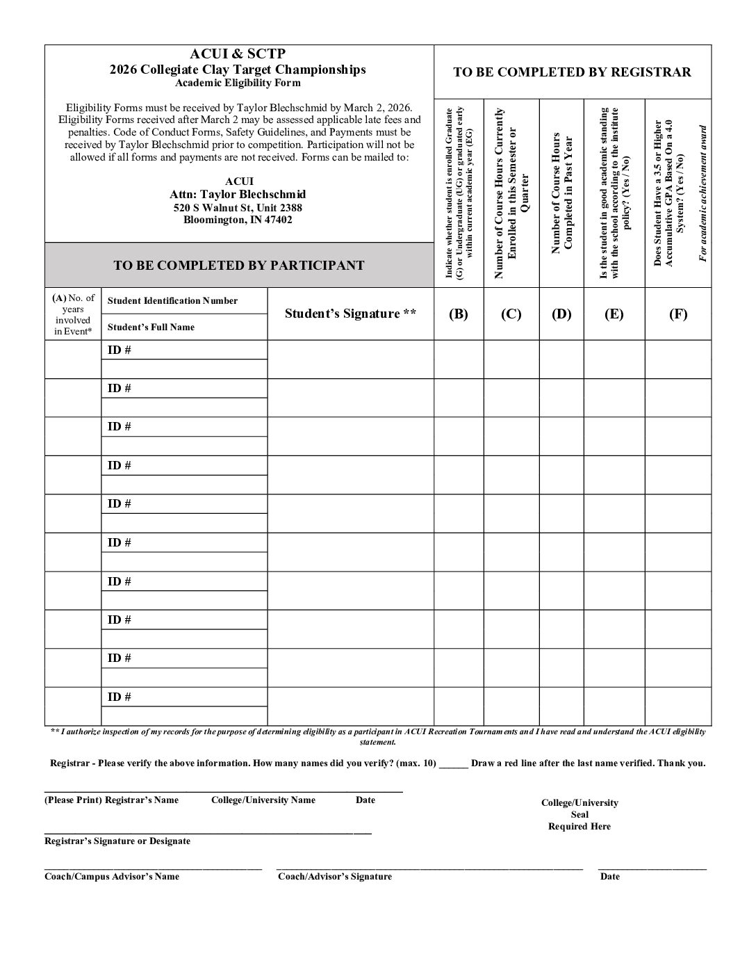 2026 Nationals Academic Eligibility Form