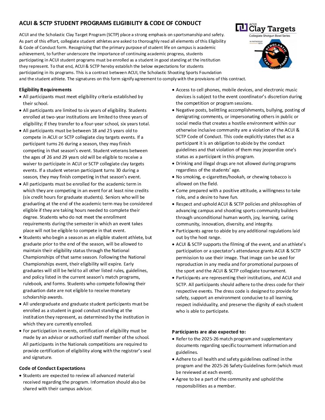 2025-26 Code of Conduct & Eligibility Form